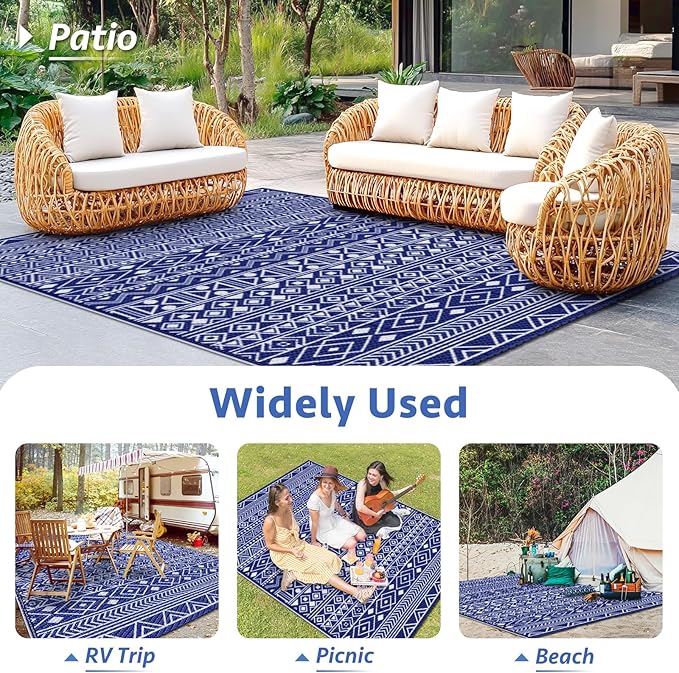 StepLively Outdoor Rug 5x8 ft, Reversible Waterproof Outdoor Plastic Straw Rug, Patio Rug Waterproof, Outdoor Large Area Rug for RV, Camping, Garden, Porch, All-Weather & Easy to Clean(Blue)
