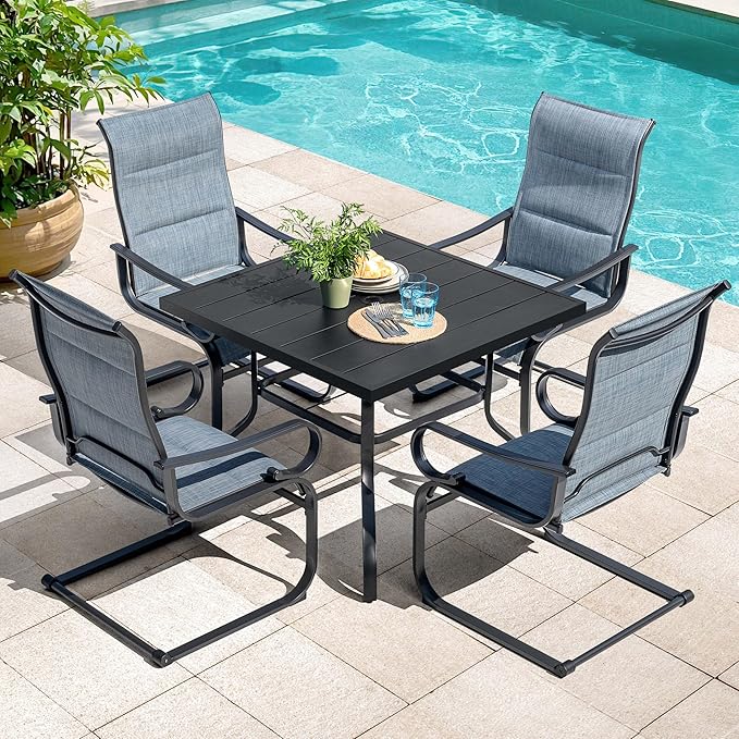 NUU GARDEN Patio Dining Chairs Set of 4, All Weather Outdoor Padded Textilene Patio Chairs， Powder-Coated Metal Frame Patio Furniture for Backyard Garden Poolside Lawn, Blue and Black