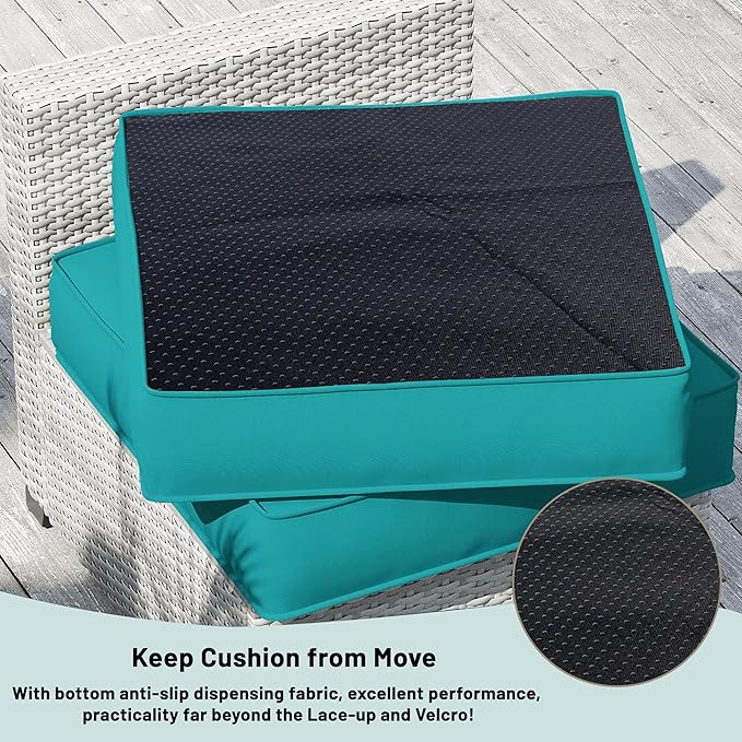 14 Piece Outdoor Sectional Cushions, Water-Resistant Outdoor Sofa Cushions Replacement, 4" High Density Foam Patio Furniture Cushions Fits 6-seat Rattan Conversation Set (Lake Blue)