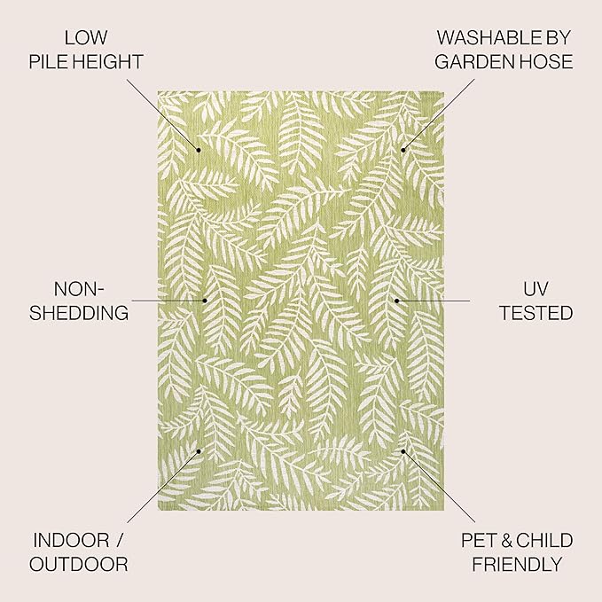 JONATHAN Y Palm Frond Indoor Outdoor Area Rug 3X5 Green/Cream, Nevis for Backyard, Patio, Porch, Easy-Cleaning, High Traffic, Pet-Friendly, Non-Shedding (SMB119D-3)