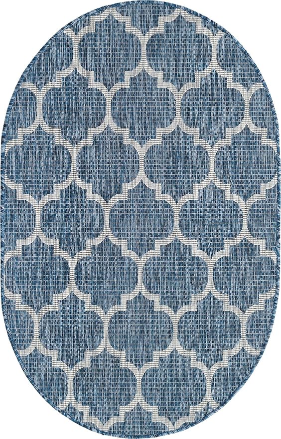 Unique Loom Outdoor Trellis Collection Area Rug (3' 3" x 5' 3" Oval, Navy Blue/ Ivory)