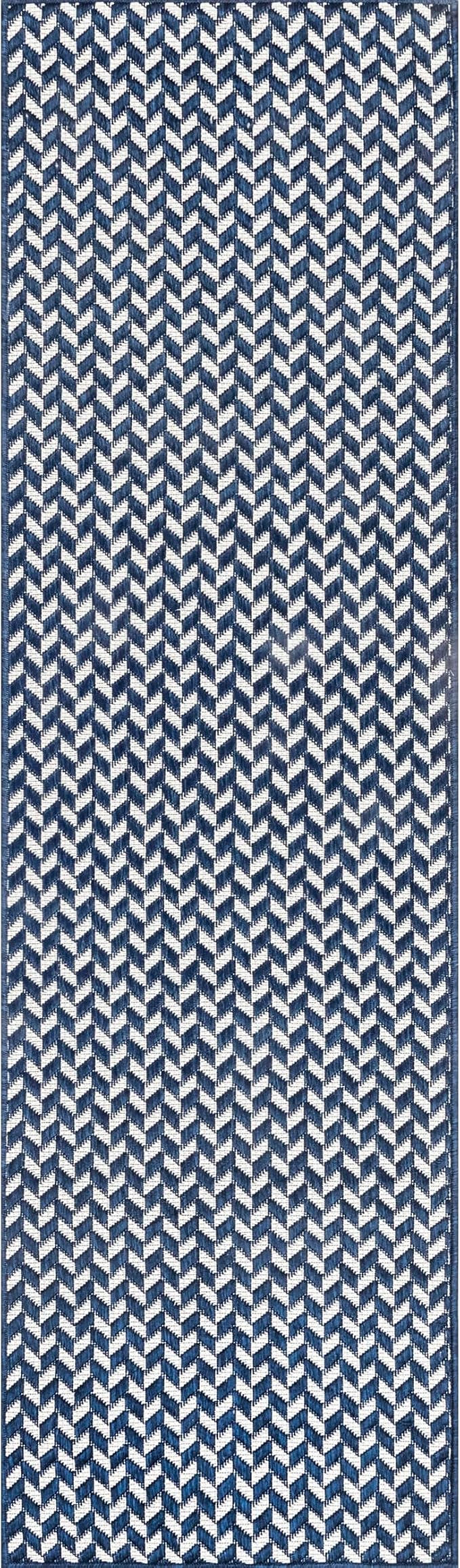 Nuloom Outdoor Performance Camryn Navy/Ivory, 2' x 6', Herringbone, Soft, High Traffic, Stain Resistant, Easy Clean, Durable Runner for Indoor/Outdoor Patio, Deck, Porch, Garden, Courtyard