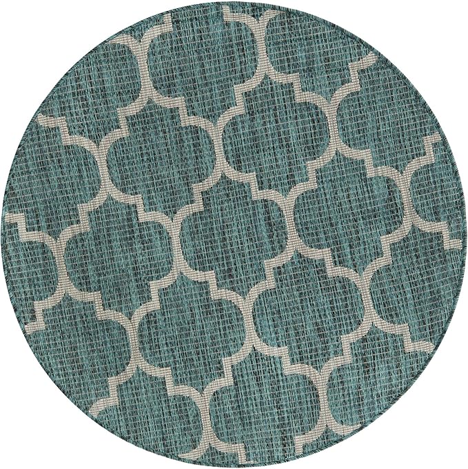 Unique Loom Outdoor Trellis Collection Area Rug (4' 1" Round, Teal/ Gray)