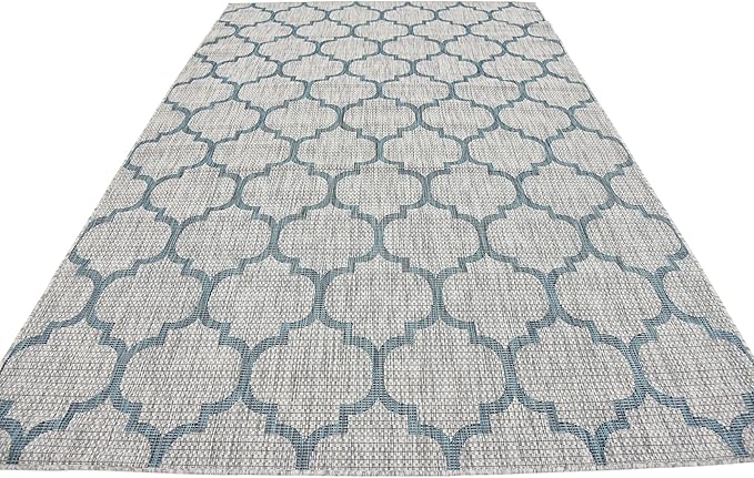 Unique Loom Outdoor Trellis Collection Area Rug (6' 1" x 9' Rectangle, Gray/ Ivory)