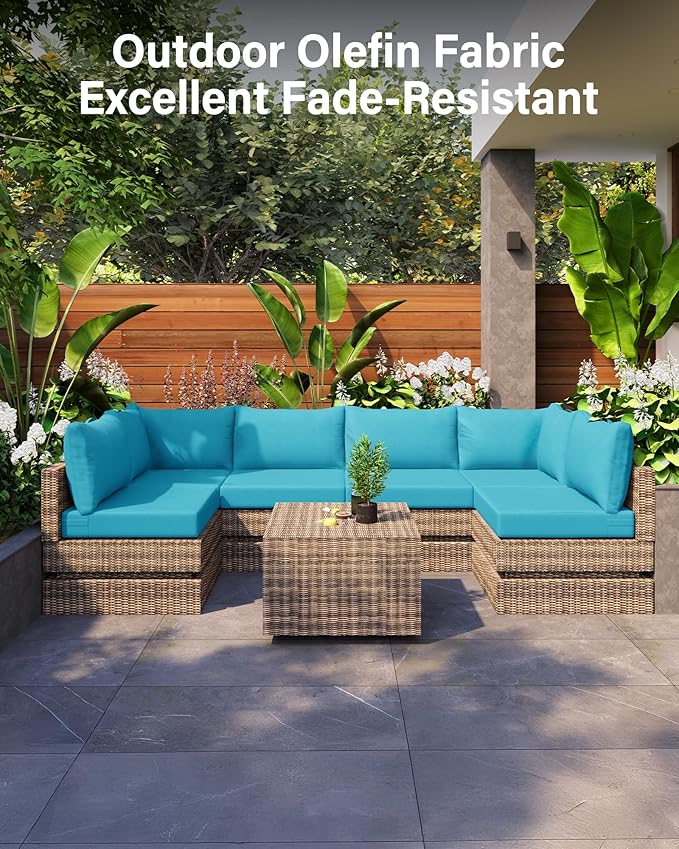 YEFU Outdoor Cushions for Patio Furniture: Replacement Cushions for Outdoor Furniture - Waterproof Couch Cushion - Fade-Resistant/Easy Clean - 14 Piece Sectional Cushion - Non-Slip/Storage Bag/Aruba