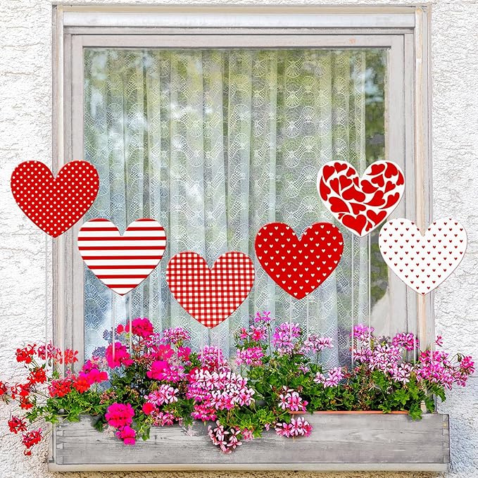 Pickmesh 6 Pcs 12" H Valentine's Day Metal Yard Stakes Heart Valentine Metal Yard Signs Barn Garden Stake for Planter Pot Walkway Pathway Outdoor Decor Lawn Decoration