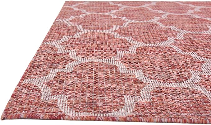 Unique Loom Outdoor Trellis Collection Area Rug (4' 1" x 6' 1" Rectangle, Rust Red/ Ivory)