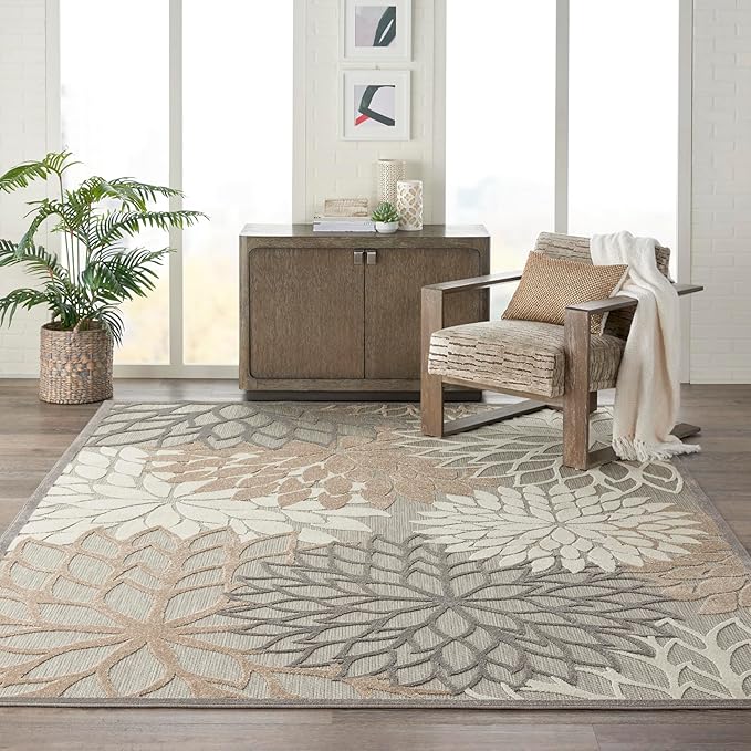 Nourison Home Aloha Natural 7'10" x 10'6" Area Rug - Easy Clean, Non Shedding, Bed Room, Living Room, Dining Room, Kitchen (8' x 11')