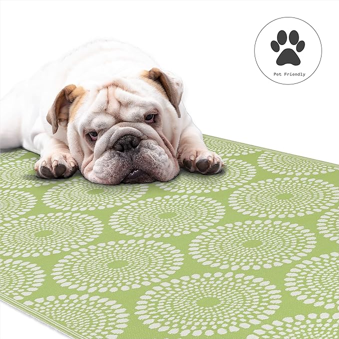 Fab Habitat Outdoor Rug - Waterproof, Fade Resistant, Crease-Free - Premium Recycled Plastic - Floral Medallion - Large Patio, Deck, Sunroom, Camping, RV - Rio - Green - 8 x10 ft