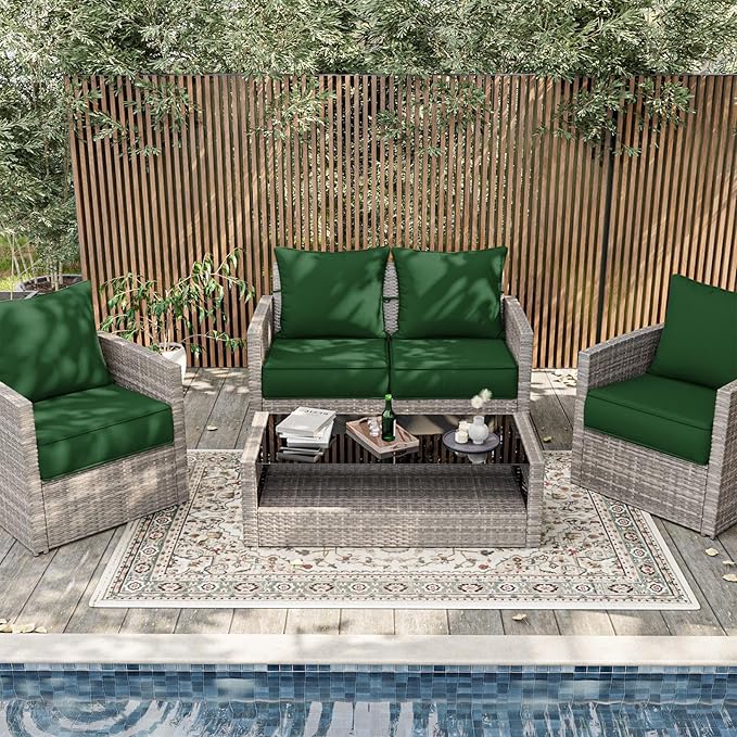 Outdoor Patio Chair Cushions Set 19 L X 19 W X 4 H Inch Waterproof & Fade Resistant Deep Seat and Back Cushions with Removable Covers Outdoor Seat Cushion Set for Chairs and Sofas