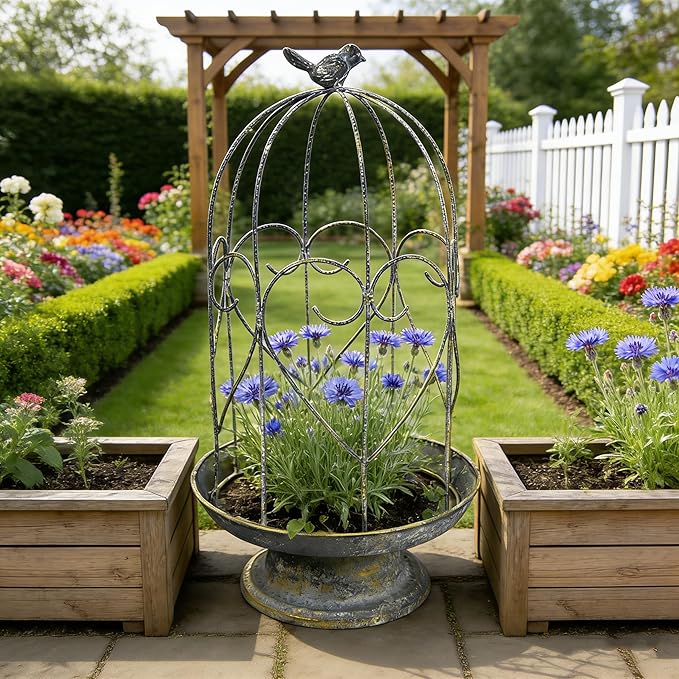 Rustic Farmhouse Metal Planter Holder Vintage Birdcage Candle Holder Distressed Deractive Flower Stand for Wedding Decor Party Centerpieces Garden Home Patio Outdoor Indoor Decor