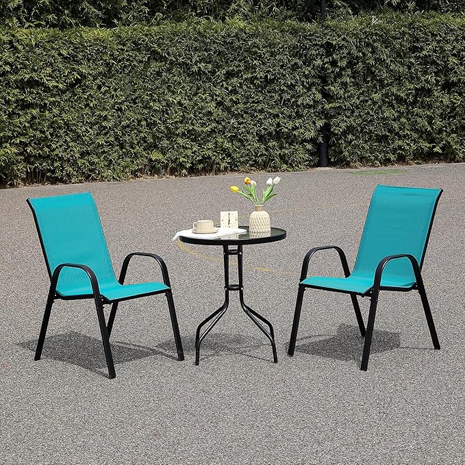 Stackable Outdoor Patio Dining Chairs with Backrest/Armrests for Lawn Garden Balcony Deck Camping-Set of 2 Or 4 (4, Turquoise)