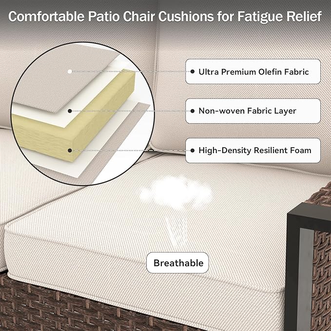 Outdoor Chair Cushions 23" x 24" x 4", Patio Deep Seat Replacement Cushions Set with Zippered Removable Cover, Weather-Resistant Olefin Fabric for Garden Chair Sofa Couch, Set of 4, Beige