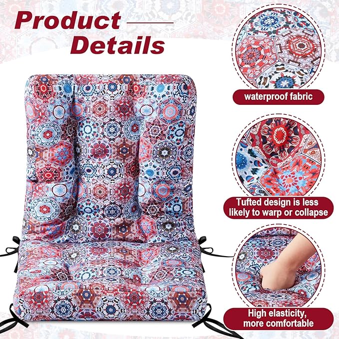 Hoteam 4 Set Outdoor Deep Seat Patio Chair Cushions Waterproof Patio Cushions Set 20 x 42 Inch for Furniture Replacement Removable Seat and Back(Moroccan Style)