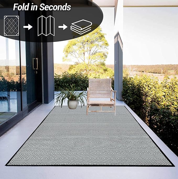 ARSUK Outdoor Patio Rug (7 x 5 ft) - Weatherproof, Indoor and Outdoor Use, Ideal for Garden, Camping, Balcony Carpet, Picnic, Backyard, Lightweight, Foldable, Recycled Plastic