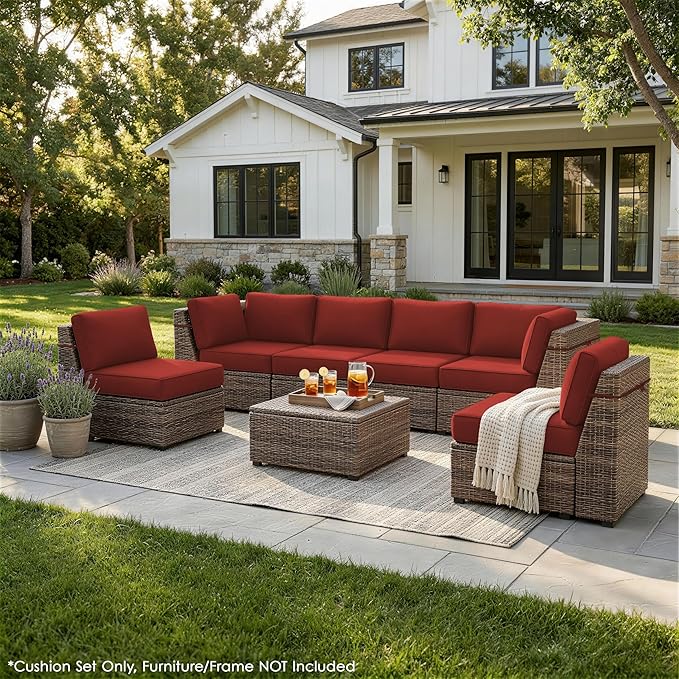 Outdoor Replacement Cushions for Patio Furniture, 5" Foam High-Density, 14-Piece Water-Resistant Outdoor Cushion for 6-Seat Sectional Patio Conversation Sets, Liner&Cover