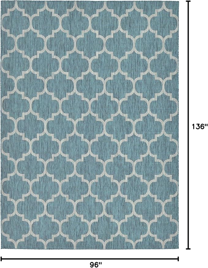 Unique Loom Outdoor Trellis Collection Area Rug (8' x 11' 4" Rectangle, Teal/ Gray)