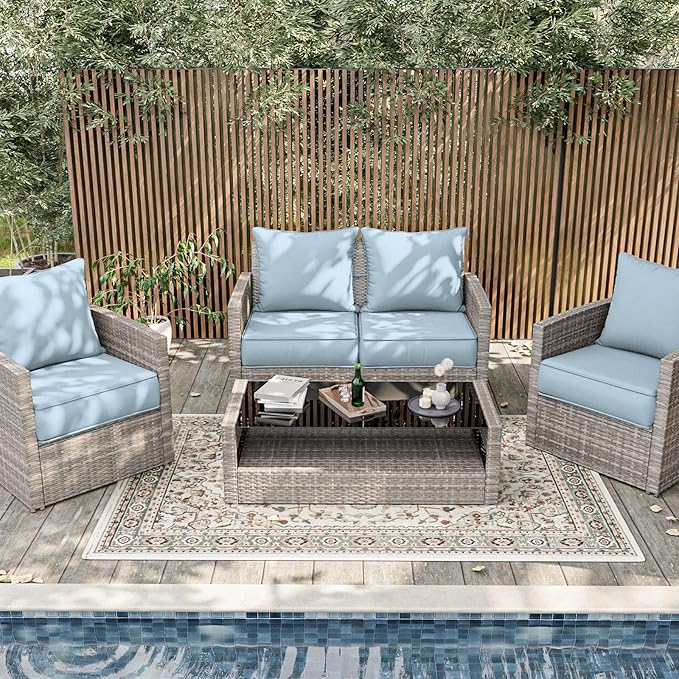 Outdoor Patio Chair Cushions Set 24 L X 24 W X 5 H Waterproof & Fade Resistant Deep Seat and Back Cushions with Removable Covers Outdoor Seat Cushion Set for Chairs and Sofas