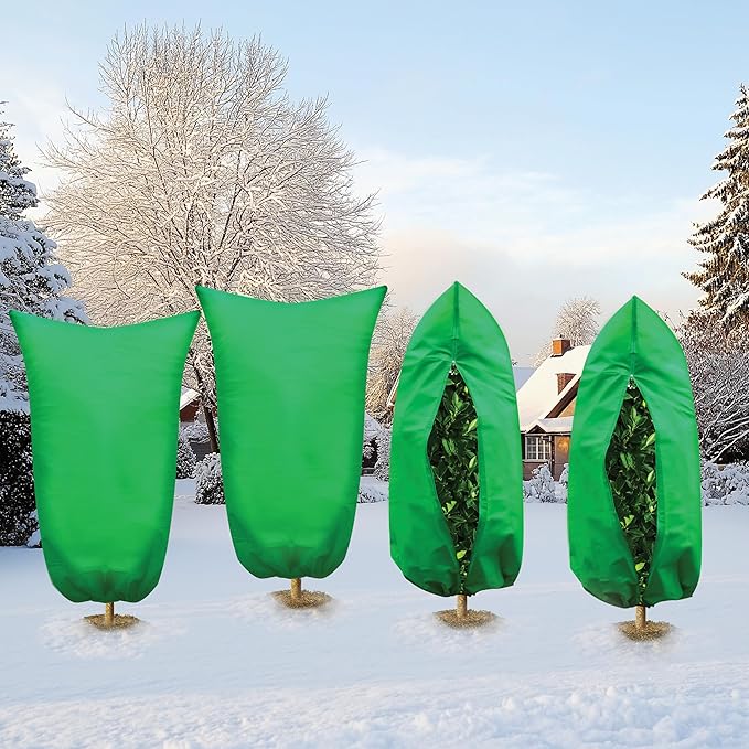 SCRUBIT Plant Covers Freeze Protection, 40" W x 47" H Frost Cloths for Outdoor Plants & Fruit Trees with Zipper and Drawstring, Thick Winter Plant Covers - 4 Pack Shrubs Frost Blankets