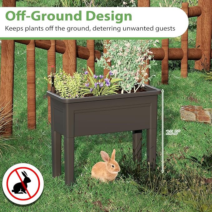 HAPPYGRILL 4-in-1 Raised Garden Bed with Climbing Trellis, Self-Watering Elevated Planter with Water Level Indicator, Drainage Hole, Outdoor Plastic Planter Box with 4 Detachable Legs for Garden Lawn