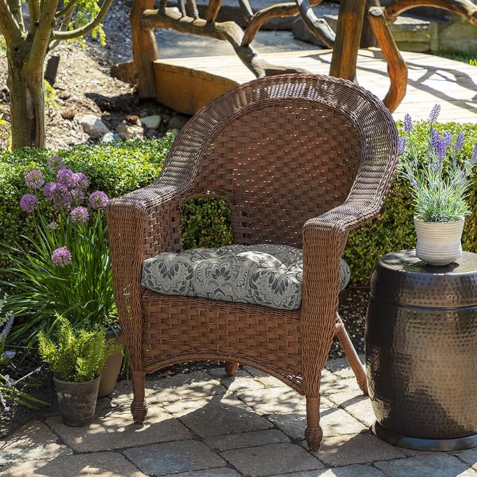 Arden Selections Rocking Chair Cushion, 21 x 21, Rain-Proof, Fade Resistant, Cushion for Rocking and Outdoor Chairs 18 x 20, Neutral Aurora Damask (Pack of 4)