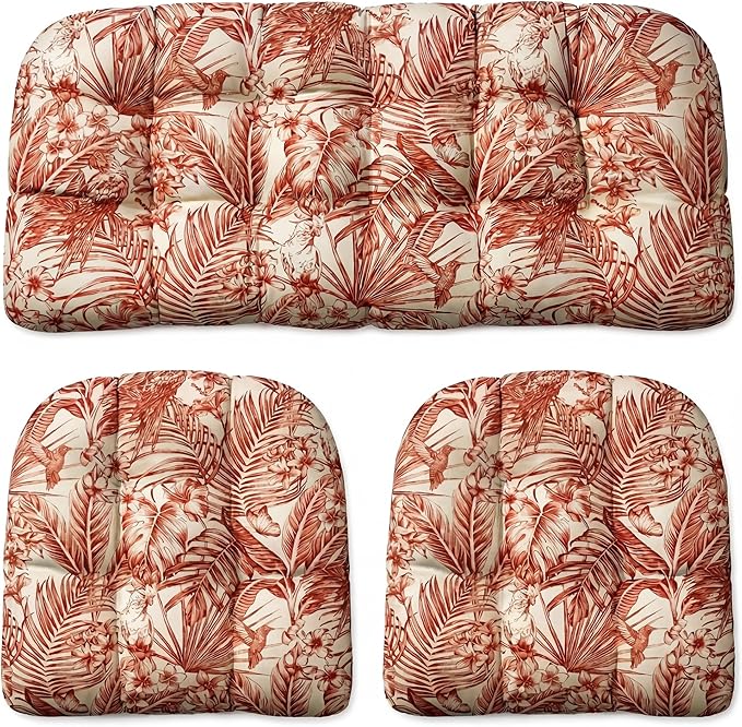 RSH DECOR: 3-Piece Wicker Tufted Cushion Set | 44" x 22" Loveseat & 22" x 22" U-Shapes | Outdoor Replacement Cushions | Water & Fade-Resistant Spun Fabric | Made in USA (Wilshire Mesa)