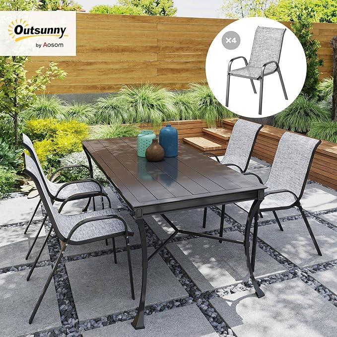 Outsunny Outdoor Dining Chairs Set of 4, Stackable Patio Dining Chairs, High Back Outdoor Patio Chairs with Breathable Mesh Seat, Metal Frame for Garden Lawn Backyard, Mixed Gray