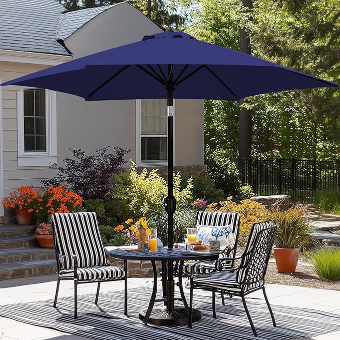 Yaheetech Patio Umbrella, 9FT Outdoor Table Market Umbrella with Push Button Tilt and Crank, Yard Sun Shade with Sturdy Ribs for Garden, Deck, Backyard, Pool, Terrace, Navy Blue
