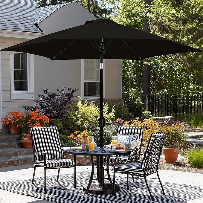 Yaheetech Patio Umbrella, 9FT Outdoor Table Market Umbrella with Push Button Tilt and Crank, Yard Sun Shade with Sturdy Ribs for Garden, Deck, Backyard, Pool, Black