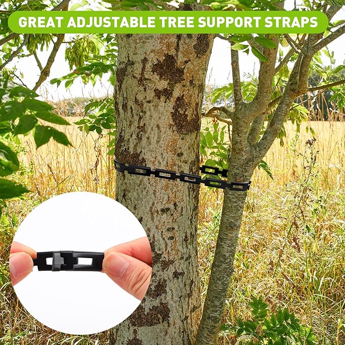 100 FT Chain Lock Tree Ties, Outdoor Plant Strap for Staking, 0.5Inch Wide Adjustability Garden Ties with Hook & Loop Fastening - Tree Stakes Support Straps for Leaning Tree Garden Accessories