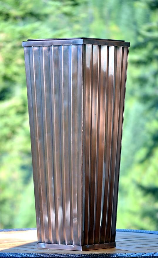 H Potter Tall Ribbed Copper Planter Indoor Outdoor – 29 Inch Antique Copper Stainless Steel Floor Planter with Insert & Drainage – Decorative Entryway Patio Porch Planter