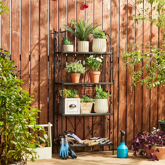 Glitzhome 52" H Plant Stand Metal Rack 4 Tier Flower Pot Organizer Multiple Holder Shelf for Indoor Outdoor Garden, Black