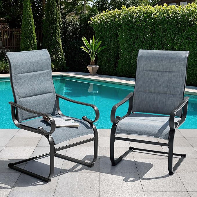 NUU GARDEN Patio Dining Chairs Set of 4, All Weather Outdoor Padded Textilene Patio Chairs， Powder-Coated Metal Frame Patio Furniture for Backyard Garden Poolside Lawn, Blue and Black