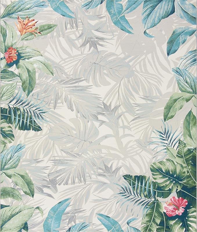 Unique Loom Outdoor Botanical Collection Area Rug - Kula (10' x 12' 2" Rectangle, Multi/ Gray)