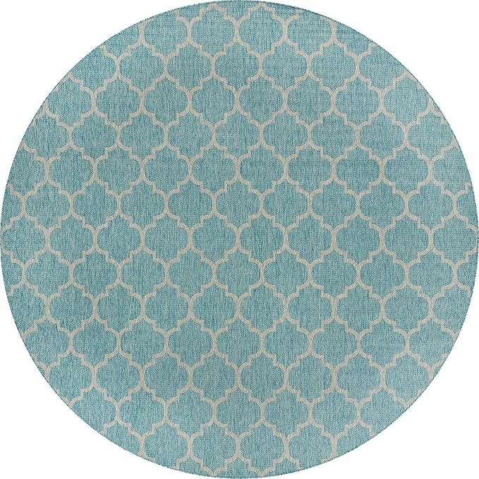 Unique Loom Outdoor Trellis Collection Area Rug - Trellis (Round 13' 0" x 13' 0", Aquamarine/ Gray)