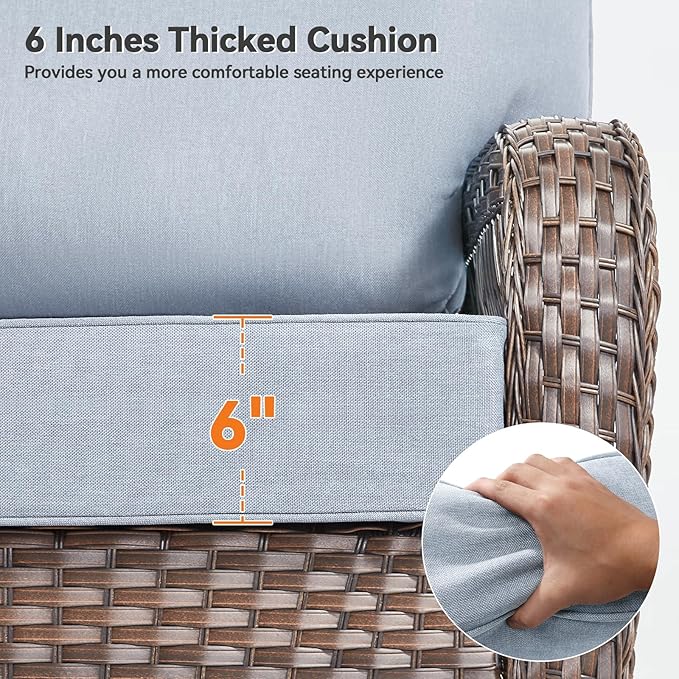 6" Thick Outdoor Cushions 24x24x6, 1-Set Deep Seat Patio Cushions with Removable Cover, Waterproof & Fade Resistant Replacement for Wicker Chair, Loveseat, Sofa - Baby Blue