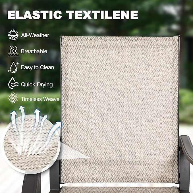 NUU GARDEN Patio Dining Chairs Set of 4, All Weather Textilene Patio Chairs,Powder-Coated Metal Frame Outdoor Patio Bistro Dining Chairs for Lawn Garden Backyard, Beige