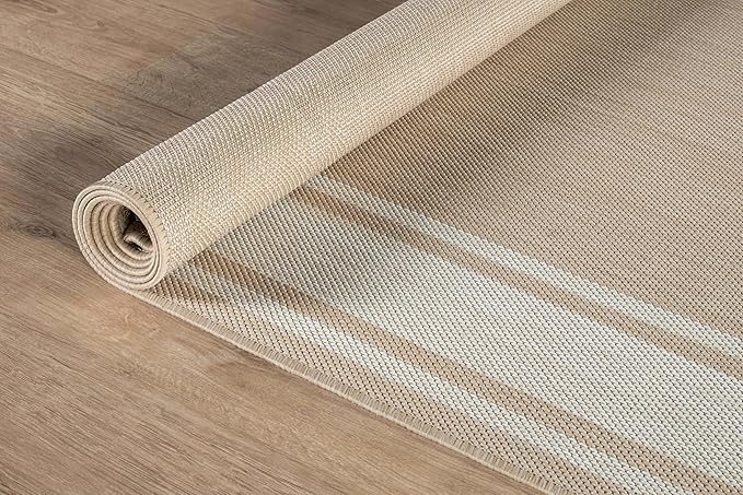 Beverly Rug Outdoor Rug 5x7 Modern Bordered Area Rugs for Indoor and Outdoor Patio Deck Porch Garden Waterproof Weather Sun Resistant Washable Outside Carpet (5 x 7 Beige)