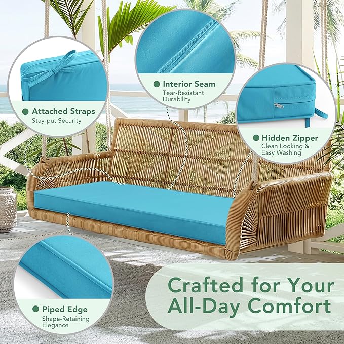Outdoor Bench Cushion: Waterproof and Fade Resistant Patio Furniture Cushions - Non-Slip Bench Pad Cushion with Removable Cover for Garden Swing Porch Sofa Settee, 42 x 18 Inch, Teal