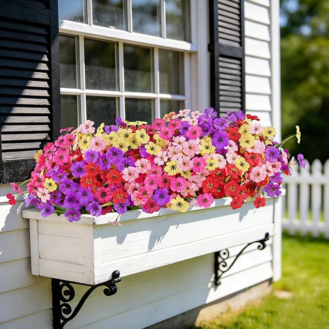 AmyHomie 20 Bundles Artificial Flowers for Outdoor Outside Spring Summer Decoration UV Resistant Faux Flowers No Fade Fake Plastic Plants Garden Porch Window Box Decorating(Mix Color)