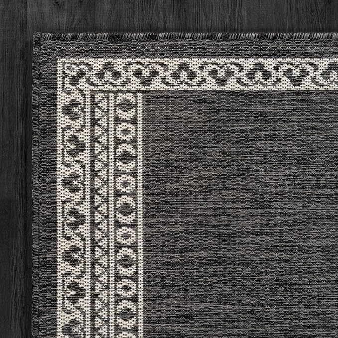 Washable Outdoor Rug 9x12 Modern Area Rugs Outdoor Carpets Bordered Pattern Non Shedding Waterproof Easy Clean Patio Deck Porch Living Room Bedroom Garden RV (9 X 12 Dark Gray)