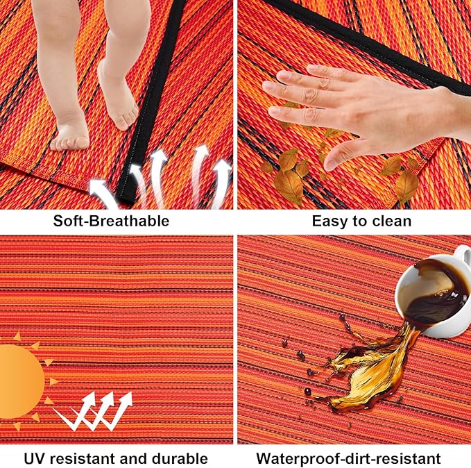 Reversible Outdoor/Indoor Plastic Rug Plastic Straw Rug Waterproof Portable Mat, Easy to Clean and Fold,Perfect for Garden, Patio, Picnic, Decking-（Red，8x10Ft）