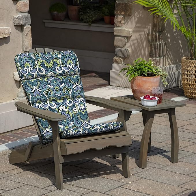 Arden Selections Outdoor Adirondack or Rocking Chair Cushion, 20 x 17, Rain-Proof, Fade Resistant 20 x 17, Sapphire Aurora Blue Damask