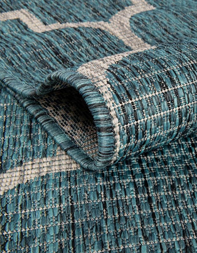 Unique Loom Outdoor Trellis Collection Area Rug (10' Round Teal/Gray)