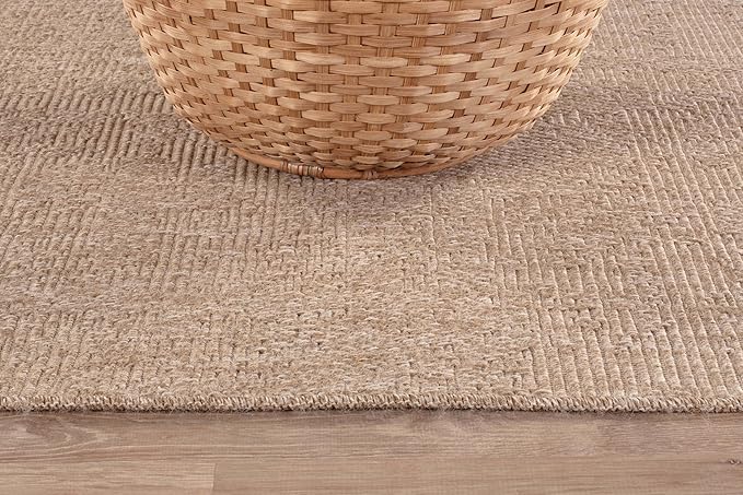 CAMILSON Easy Jute Rug 10x14, Indoor Outdoor Natural Color Fiber Area Rugs for Living Room Patio and Kitchen Rug, Solid Boho Woven Design, Easy-Cleaning, Washable Outside Carpet Alfombras (10 x 14)