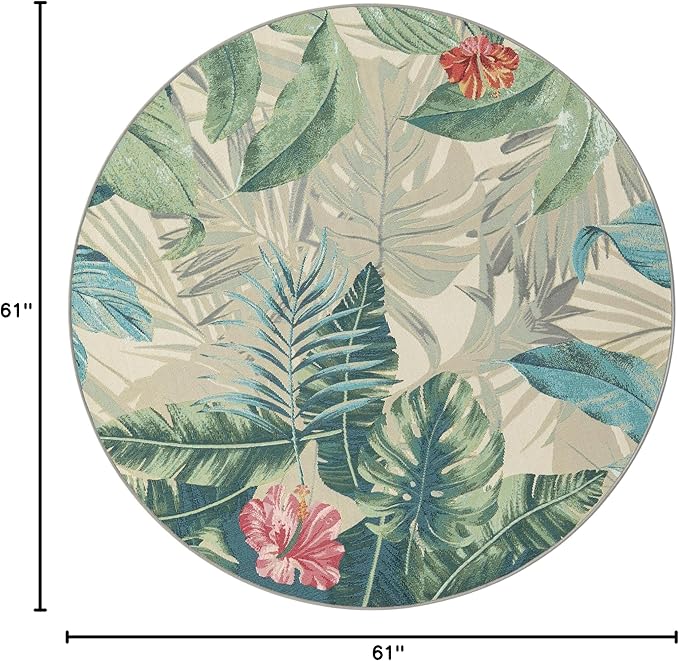 Unique Loom Outdoor Botanical Collection Area Rug - Kula (5' 1" Round, Multi/ Gray)