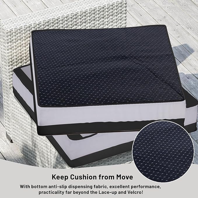 14 Piece Outdoor Sectional Cushions, Water-Resistant Outdoor Sofa Cushions Replacement, 4" High Density Foam Patio Furniture Cushions Fits 6-seat Rattan Conversation Set (Black White Stripes)