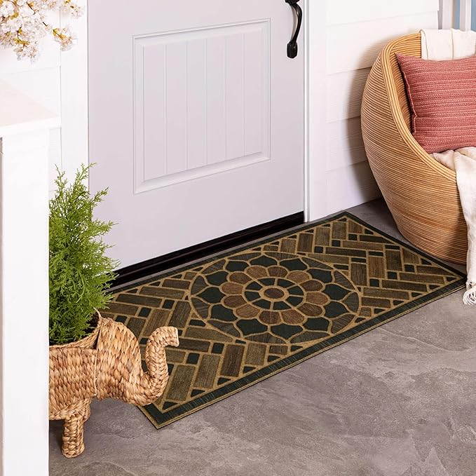 Mohawk Home Medallion Grain Casual Ornamental Gray 2' X 4' Door Mat Perfect for Porch, Garage