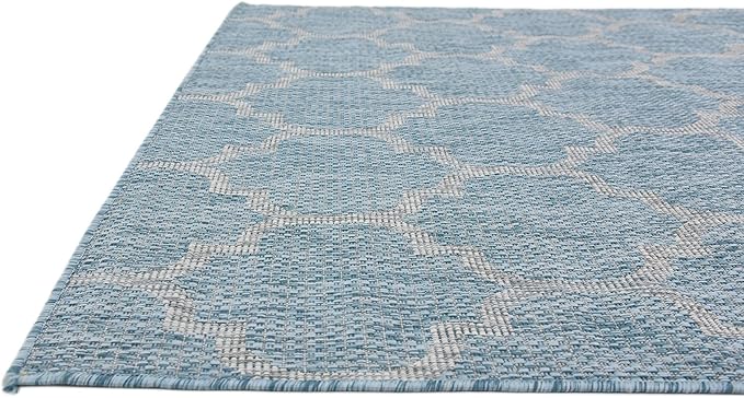 Unique Loom Outdoor Trellis Collection Area Rug (5' 1" x 8' Rectangle, Aquamarine/ Gray)