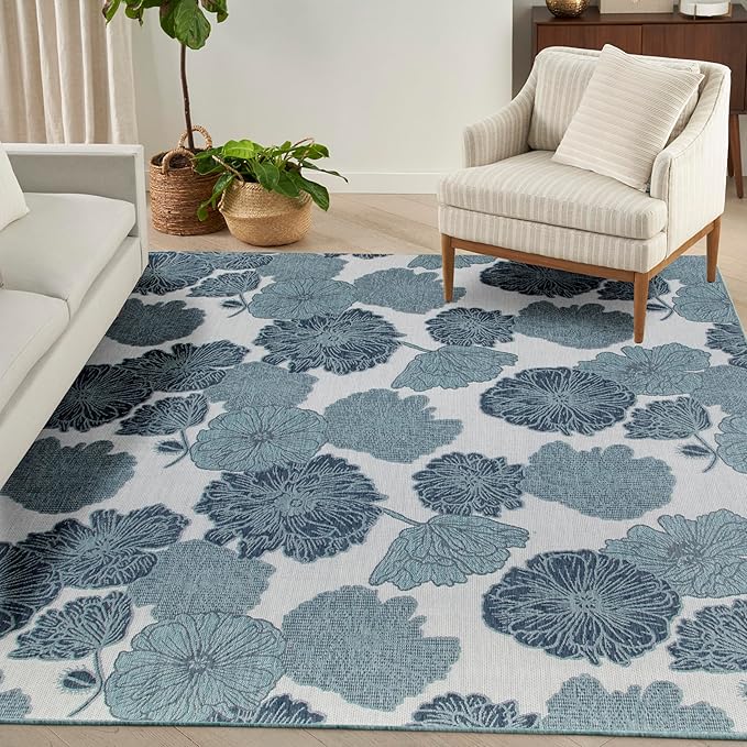 Nourison Home Garden Oasis Blue 9' x 12' Area Rug - Easy Clean, Non Shedding, Bed Room, Living Room, Dining Room, Kitchen (9' x 12')